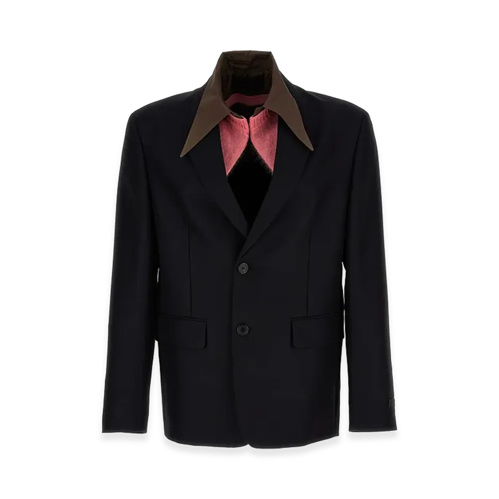 PRADA Removable Collar Single-Breasted Blazer "Dark Blue"