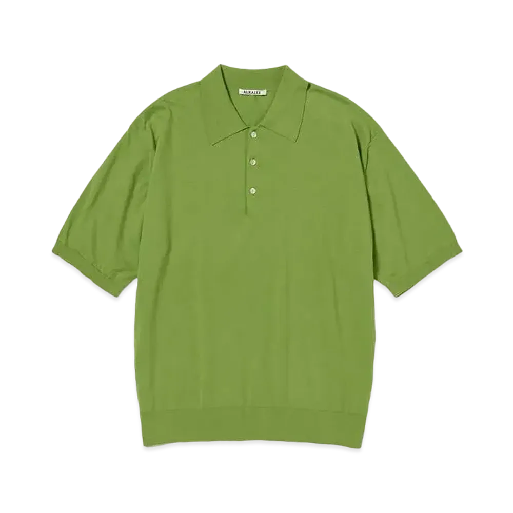 AURALEE Super High Gauge Cotton Knit Polo "Sage Green"