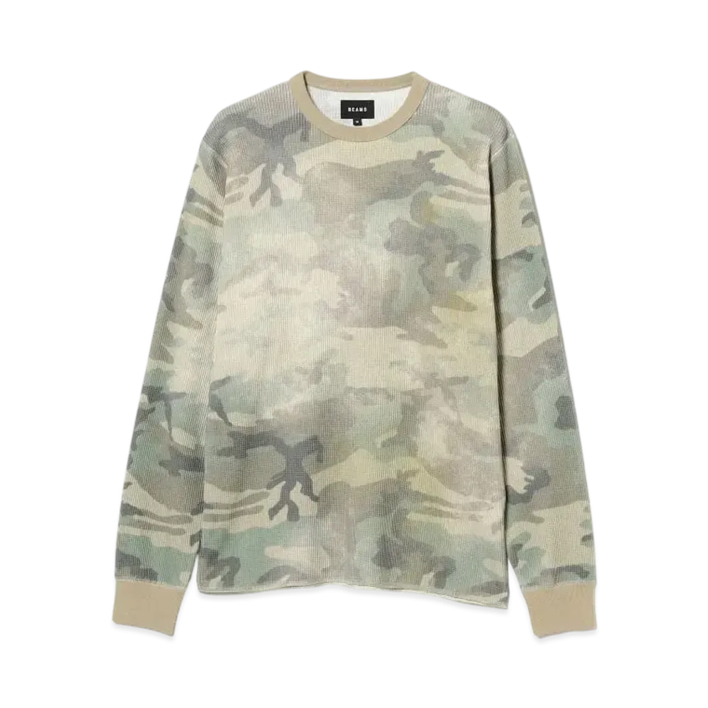 BEAMS Printed Thermal Crewneck Tee "Woodland"