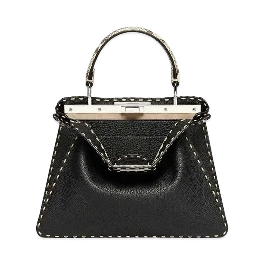 FENDI Peekaboo ISeeU Medium Black Selleria Bag With Exotic Details "Black"