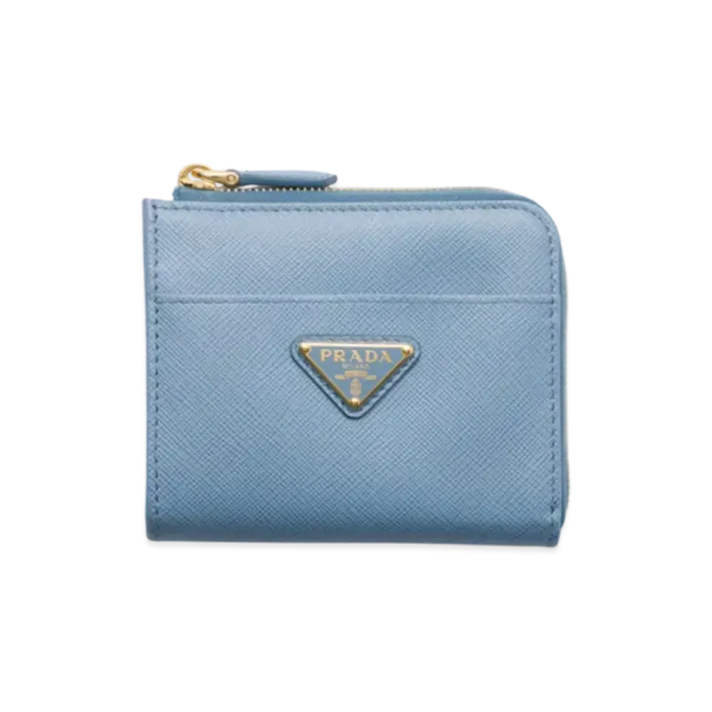 PRADA Small Saffiano Leather Zipper Wallet "Light Blue"