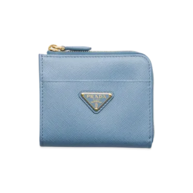 PRADA Small Saffiano Leather Zipper Wallet "Light Blue"
