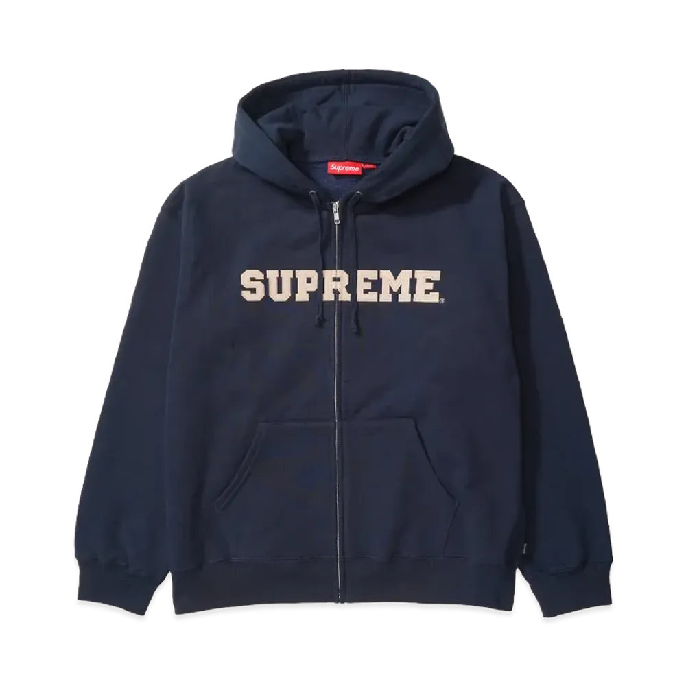 Supreme Collegiate Applique Zip Up Hooded Sweatshirt "Navy"
