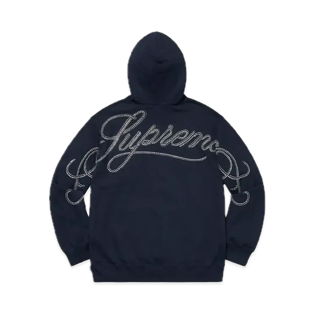 Supreme Rhinestone Script Hooded Sweatshirt "Navy"