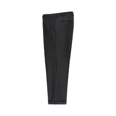 WACKO MARIA STRIPED PLEATED TROUSERS (IMPOET FABRIC / DOEMEUIL) "Black"
