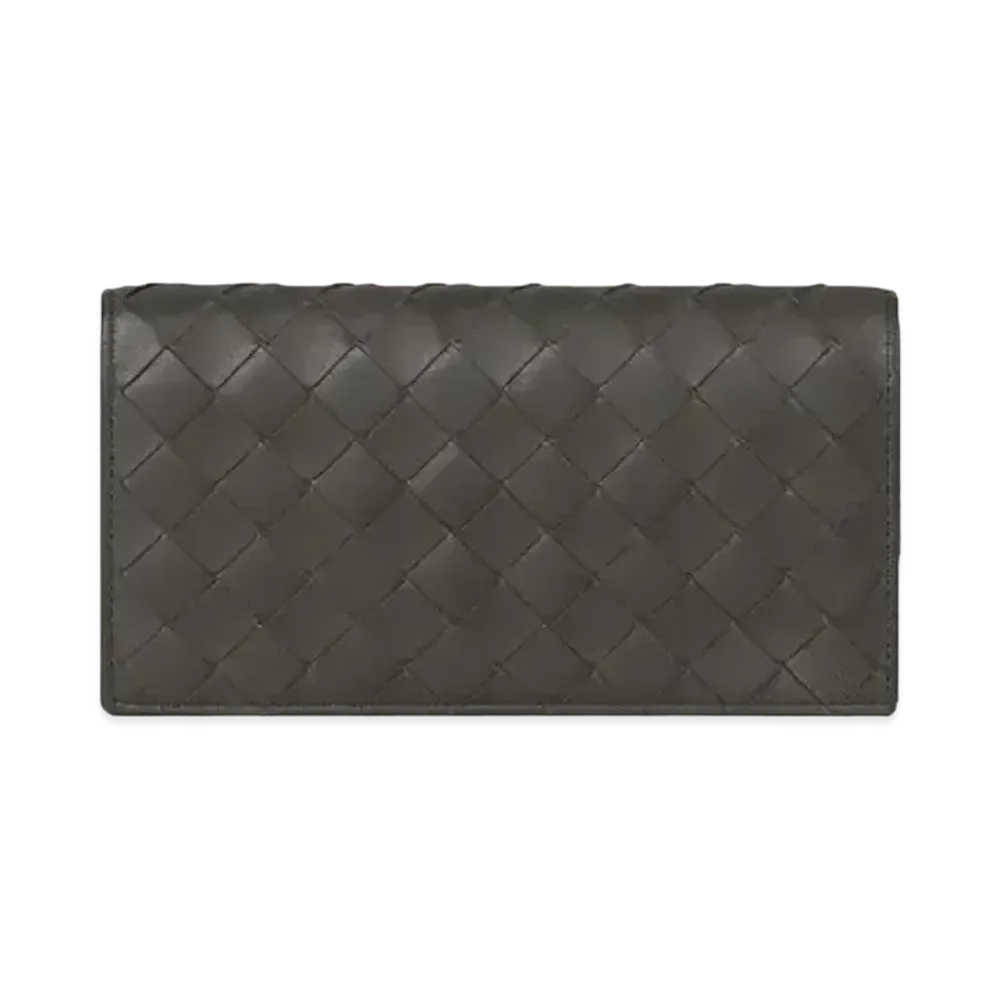 Bottega Veneta Intrecciato Lambskin Calfskin Flap Wallet "Light Graphite"