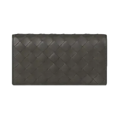 Bottega Veneta Intrecciato Lambskin Calfskin Flap Wallet "Light Graphite"