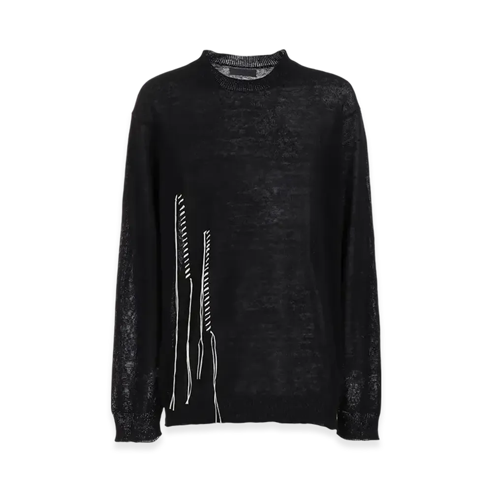Yohji Yamamoto POUR HOMME 10G Plated Crossed Pattern Round Neck Embroidery Knit "Black"