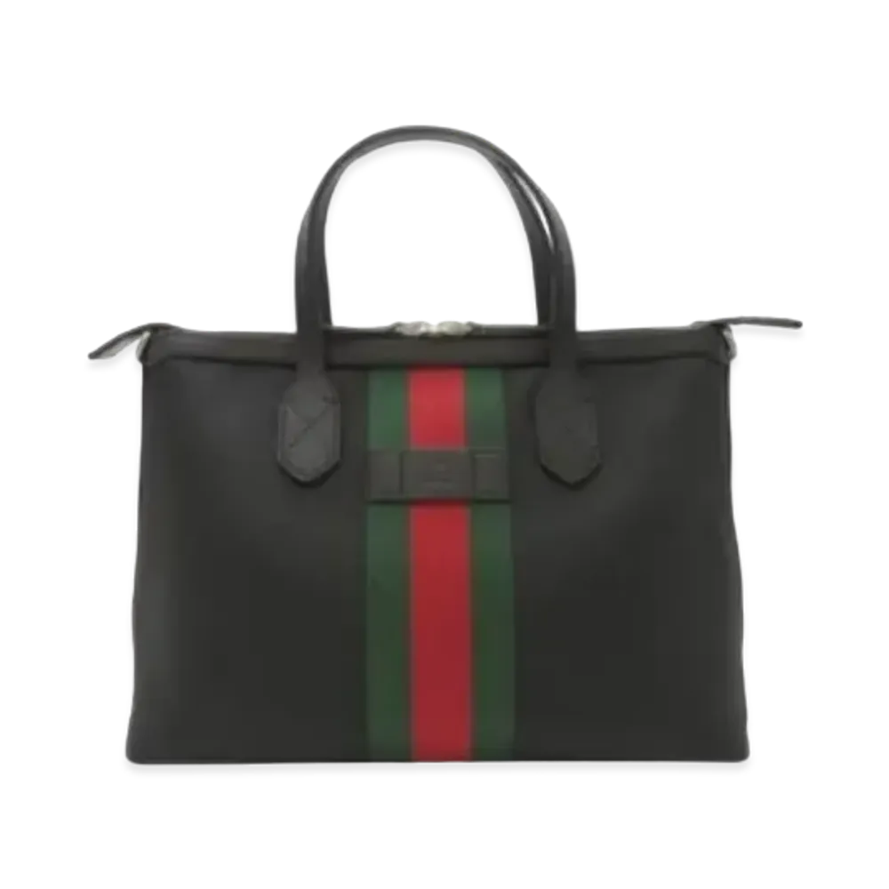 GUCCI Canvas Web Stripe Tote Bag "Black"