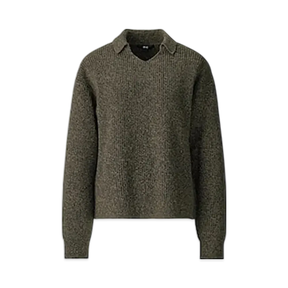 Uniqlo C Women'S Mixed Yarn Polo Sweater "Olive"