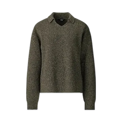 Uniqlo C Women'S Mixed Yarn Polo Sweater "Olive"