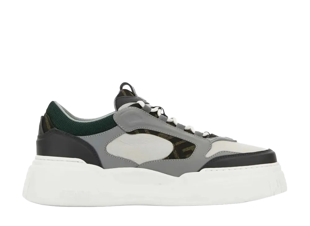 FENDI Force Leather Sneakers With Ff Jacquard and Mesh Details "Multi Color"