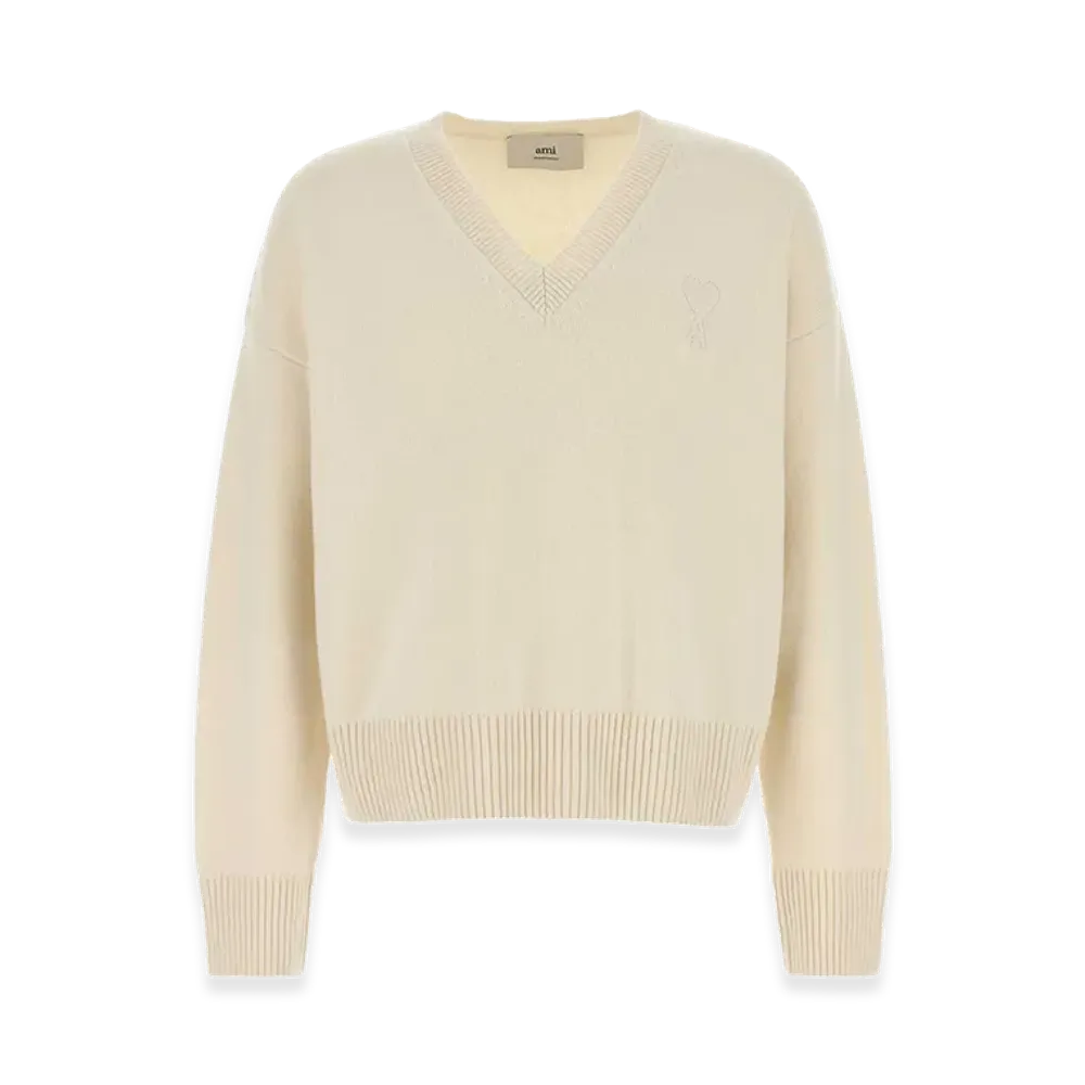 AMI PARIS Wool Blend Sweater "White/Ivory"