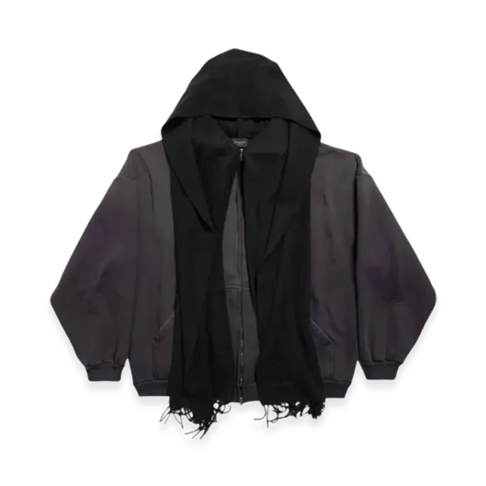 BALENCIAGA Scarf Cotton Zip Up Hoodie "Faded Black"