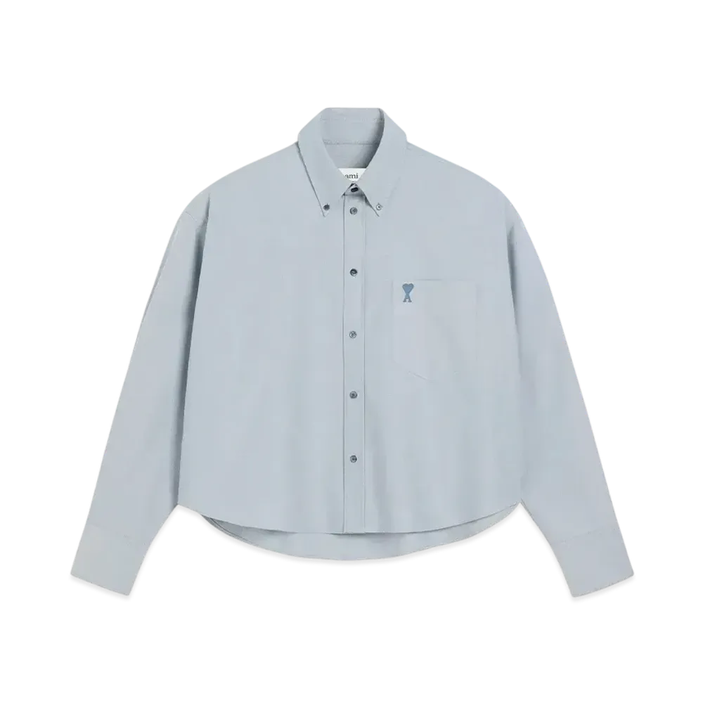 AMI PARIS Cotton Button-Down Cropped Oversized Shirt "NoteBlue"