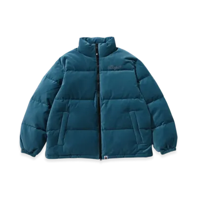 A BATHING APE Crystal Stone Bape Logo Velour Down Jacket "Sax"