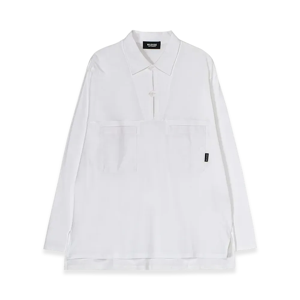 WILDSIDE YOHJI YAMAMOTO Cotton Jersey Collared Pocket Long Sleeve T-Shirt "White"
