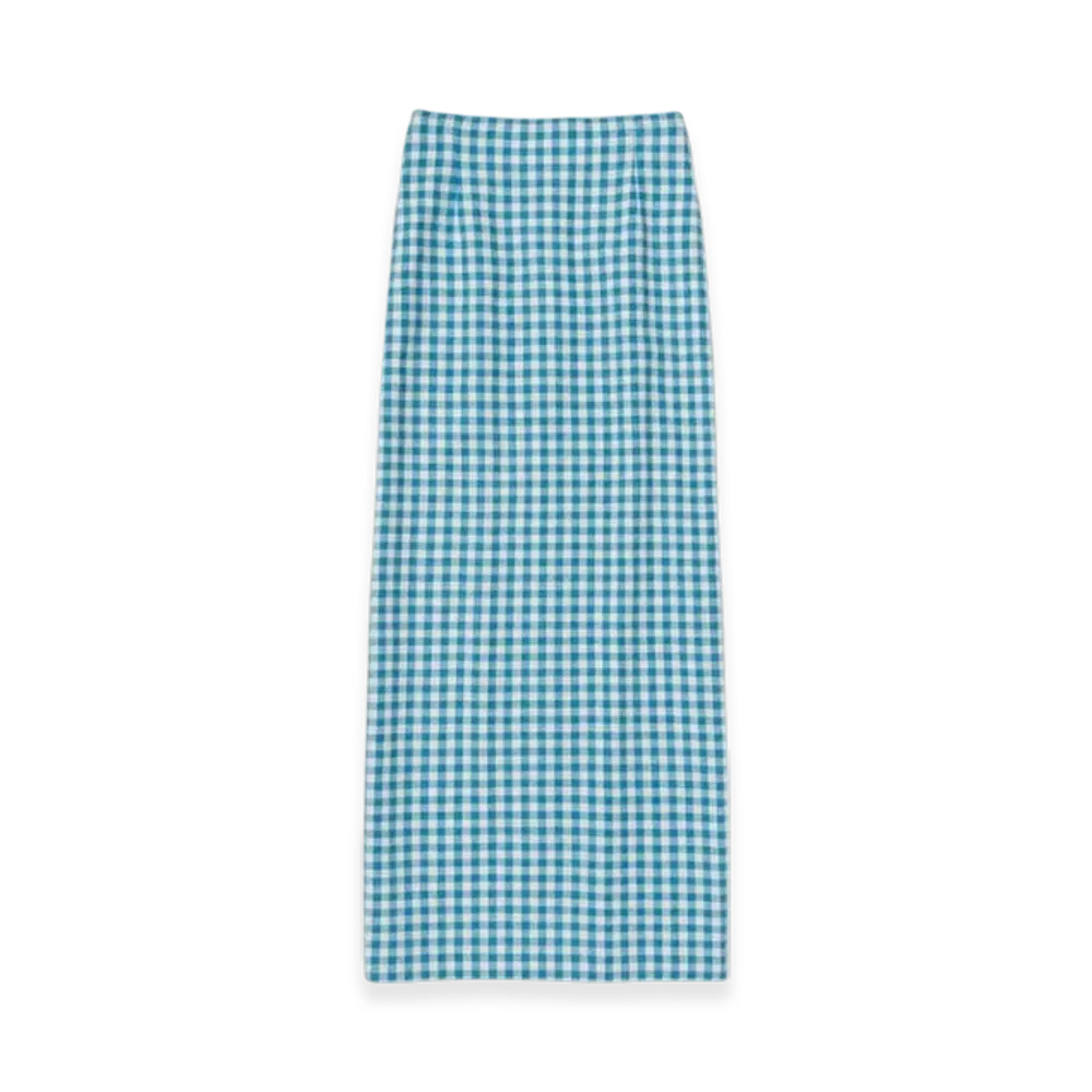 AURALEE Airy Smooth Cashmere Skirt "Light Blue Check"