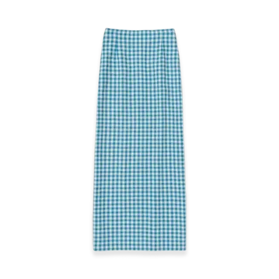 AURALEE Airy Smooth Cashmere Skirt "Light Blue Check"