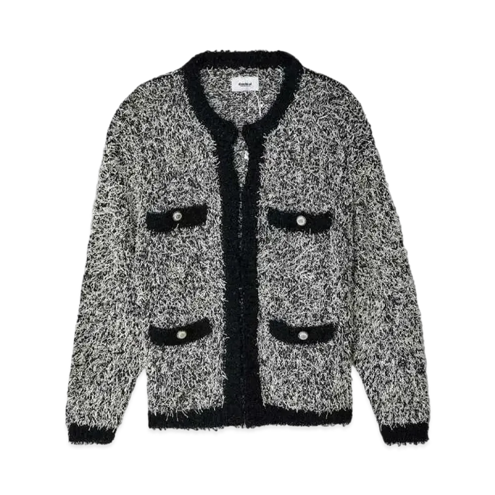 doublet Contrast Trim Tweed Cardigan "Black"