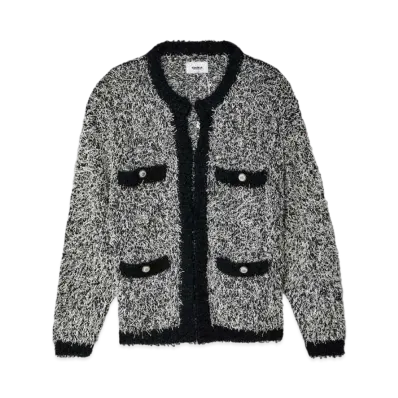 doublet Contrast Trim Tweed Cardigan "Black"