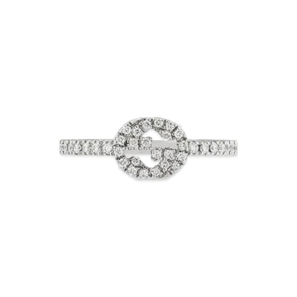 GUCCI Interlocking Double G 18K White Gold Diamond Ring "White Gold"