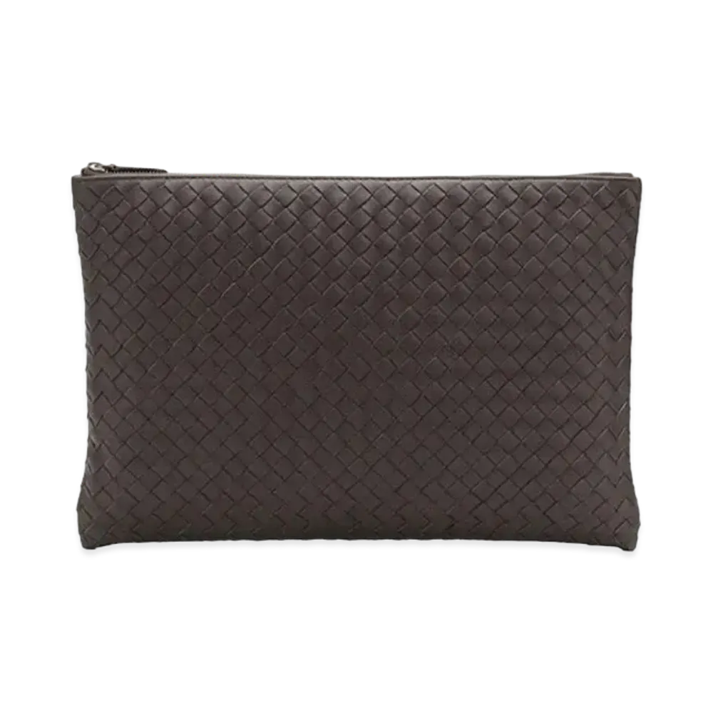 Bottega Veneta Intrecciato Clutch Bag "Dark Brown"