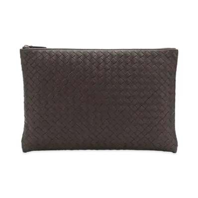 Bottega Veneta Intrecciato Clutch Bag "Dark Brown"