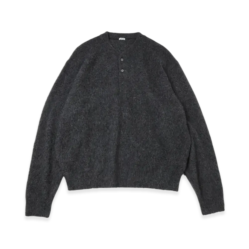 A.PRESSE Cashmere Middle Gauge Henley Neck Sweater "Charcoal"