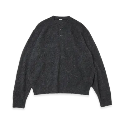 A.PRESSE Cashmere Middle Gauge Henley Neck Sweater "Charcoal"