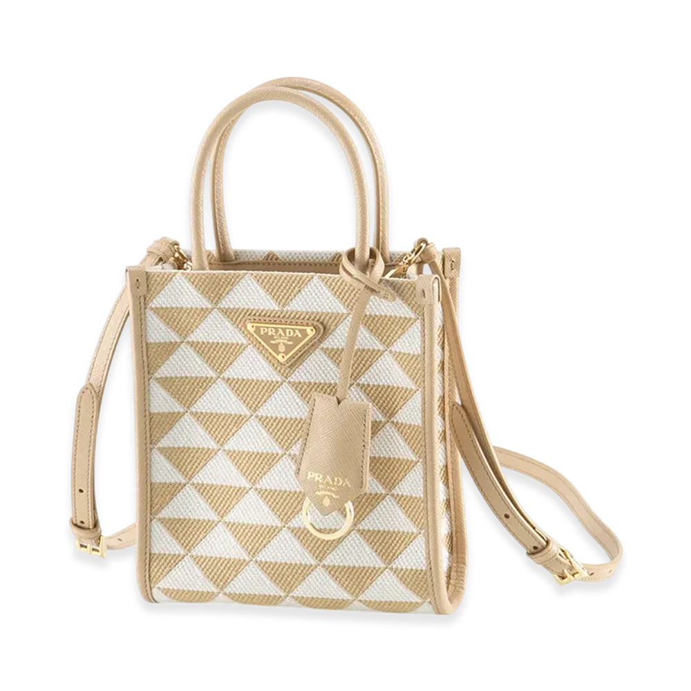 PRADA Triangolo Jacquard Mini Tote "Beige"