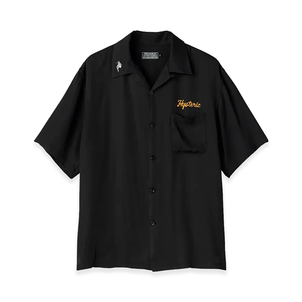 HYSTERIC GLAMOUR Super Fuzz Garage Embroidered Bowling Shirt "Black"