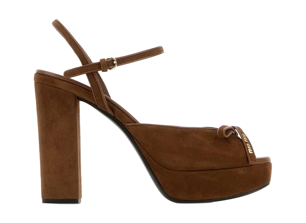 MIU MIU Women's Suede Platform Sandals "Oak"