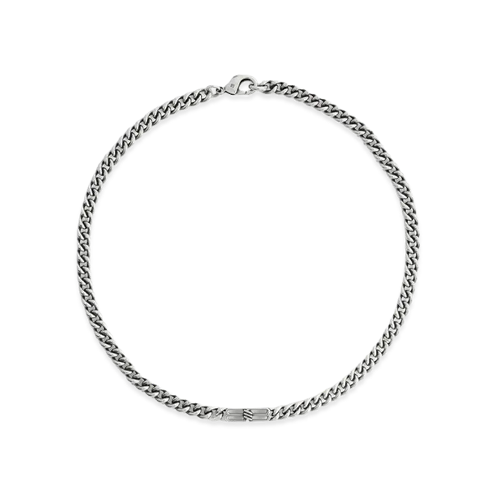 BALENCIAGA BB Icon Thin Gourmette Necklace "Antique Silver"