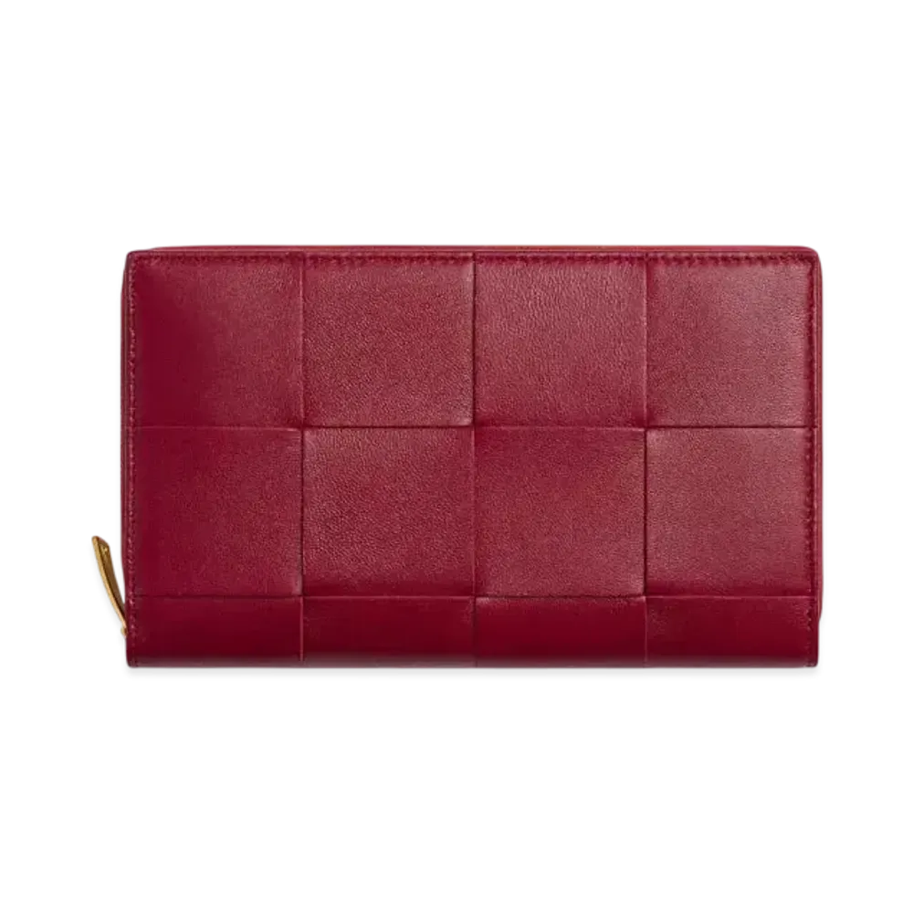 Bottega Veneta Cassette Zip Around Wallet "Dark Red/Bliss Washed"