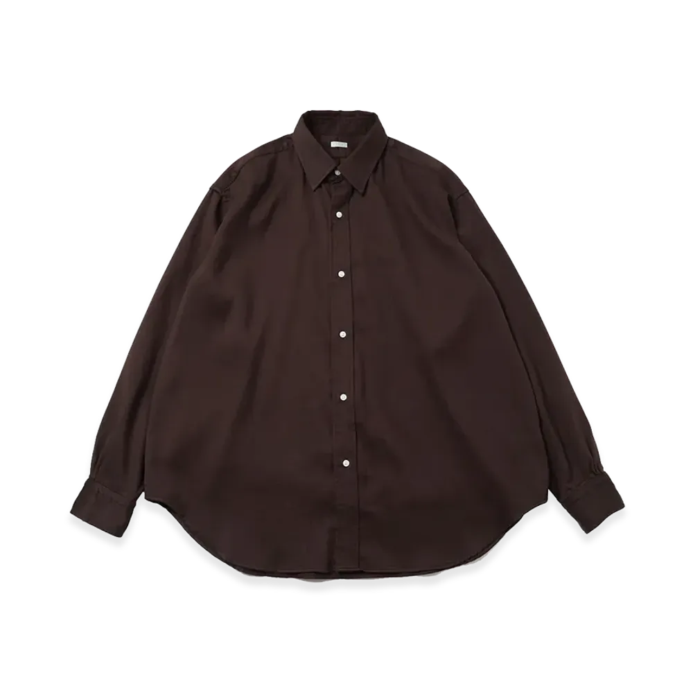 A.PRESSE Double Weave Twill Regular Collar Shirt "Dark Brown"