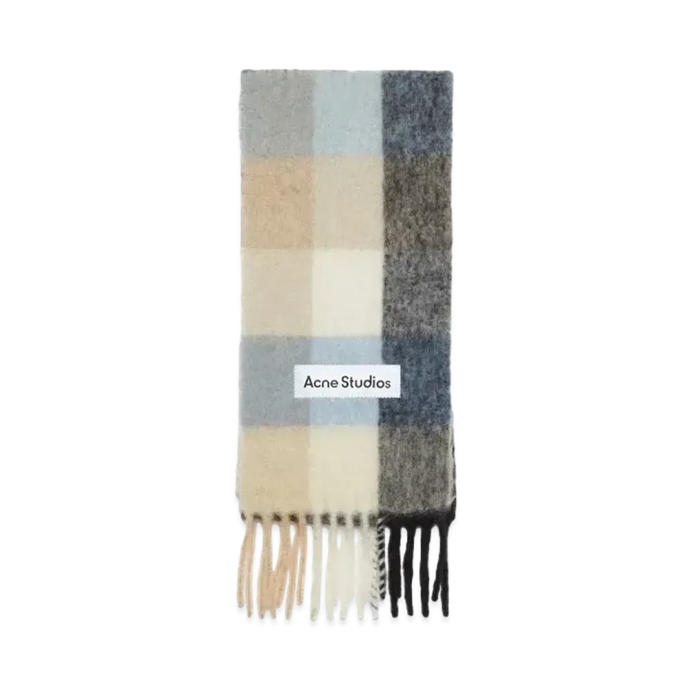 Acne Studios Mohair Check Scarf "Blue/Beige/Black"
