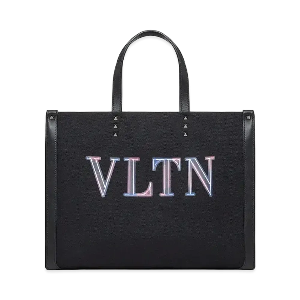 Valentino Neon VLTN Canvas Medium Tote "Black/Multicolor"