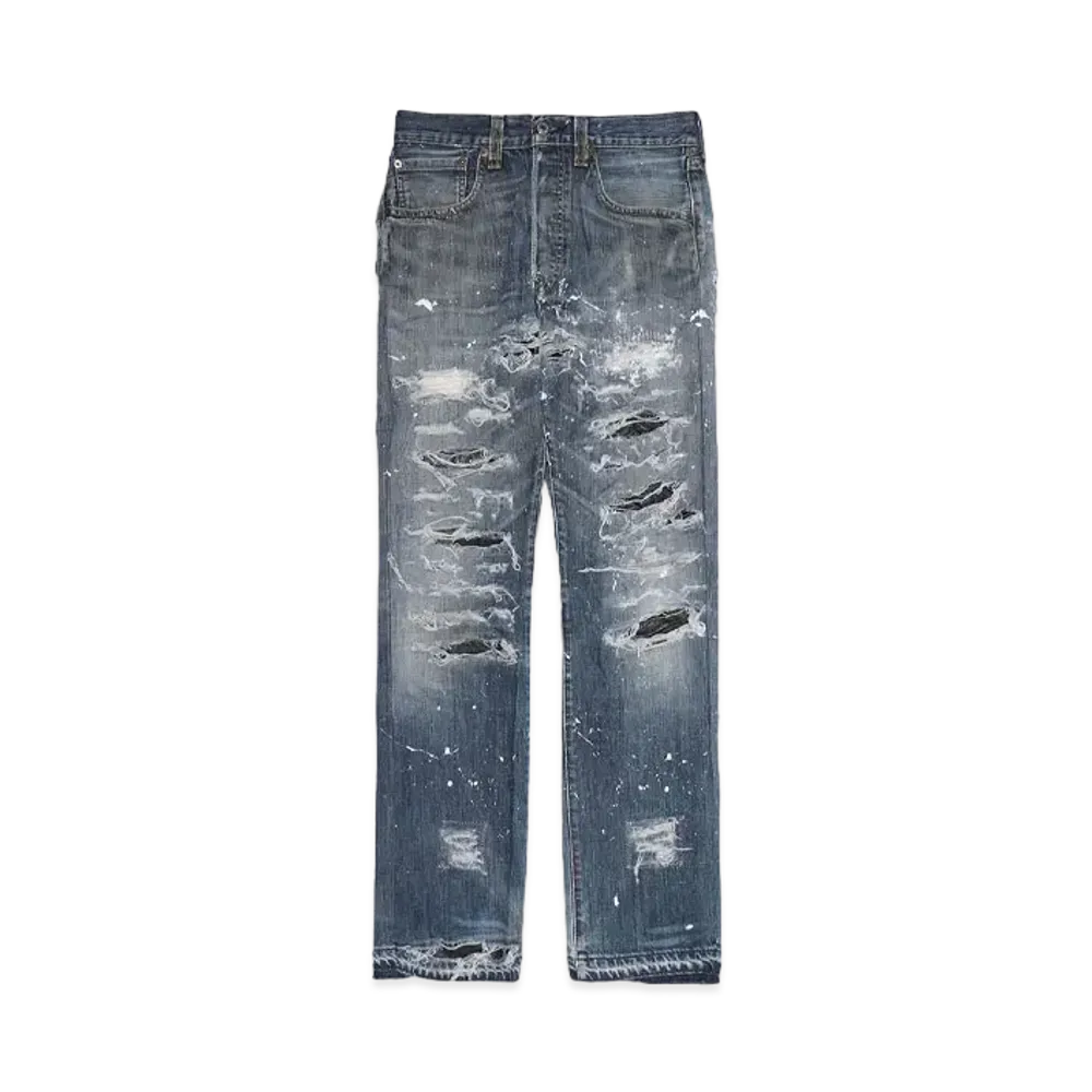 INNOCENCE NYC DESTROY LEATHER DENIM PANTS 30inch "Lt Denim"