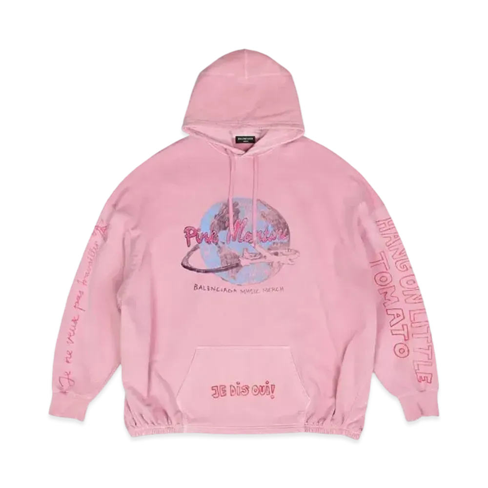 BALENCIAGA Music Pink Martini Merch Elastic Hem Hoodie Oversized "Pink"