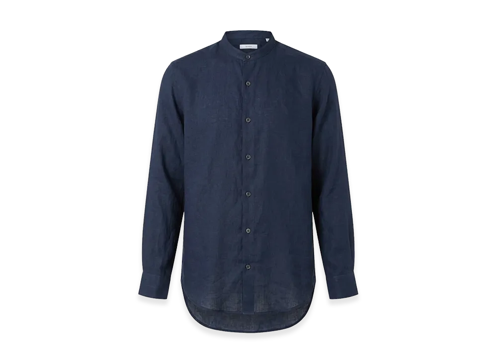 AURALEE High Count Ramie Band Collar Shirt "Navy"