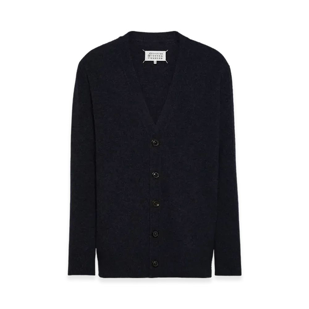 Maison Margiela Men's Washed Lambswool Cardigan "Navy"