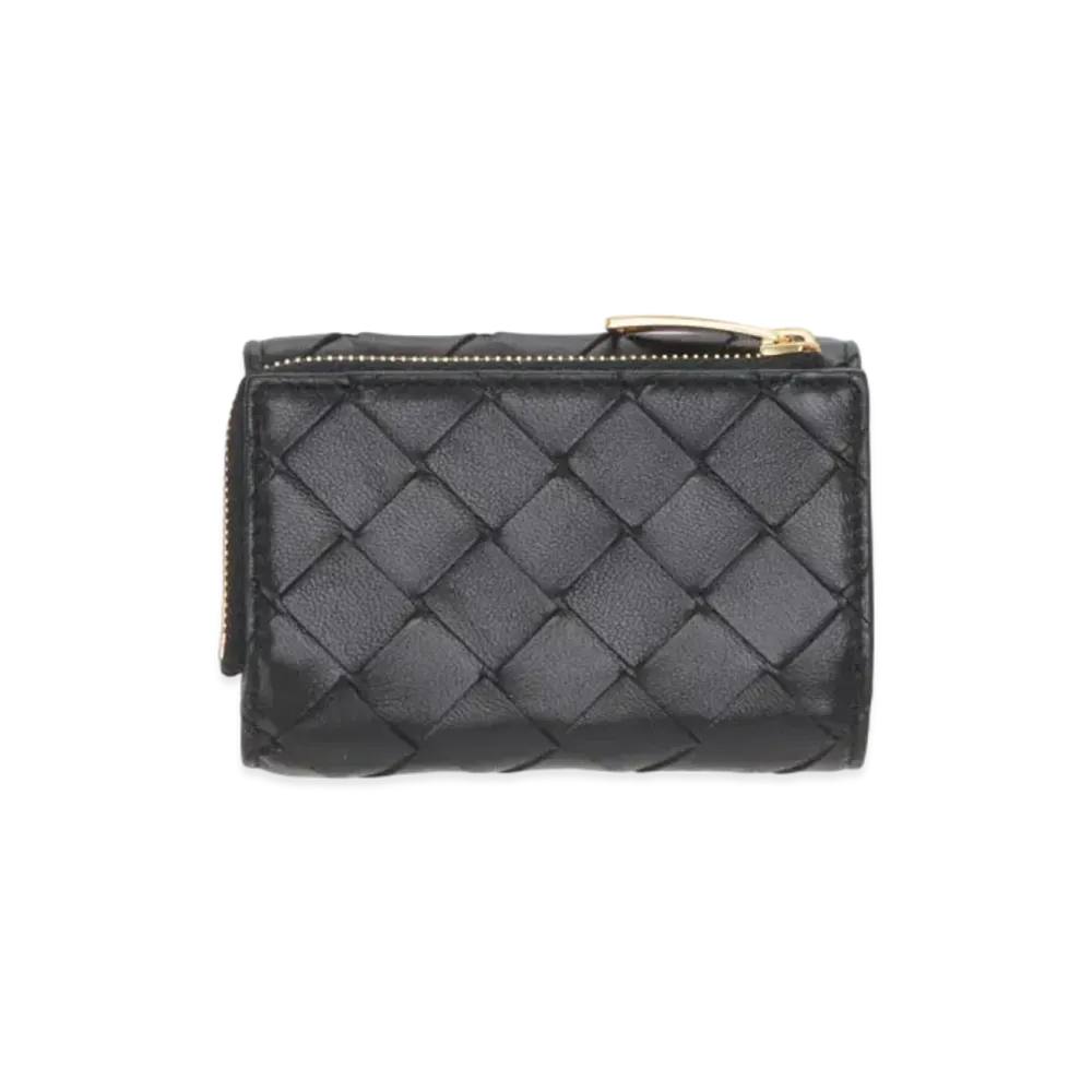 Bottega Veneta Intrecciato Lambskin Small Trifold Zip Wallet "Black"