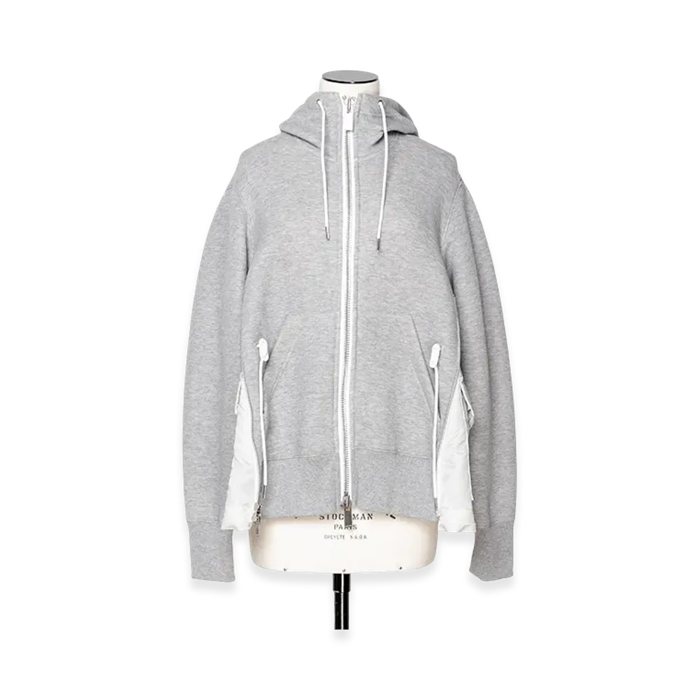 sacai Sponge Sweat x Nylon Twill Hoodie "Light Gray/Light Gray"