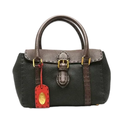 FENDI Selleria Mini Linda Leather Handbag "Brown/Black"