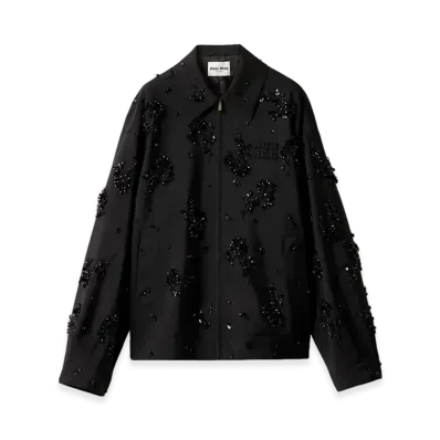 MIU MIU Women's Embroidered Kid Mohair Blouson Jacket "Black"