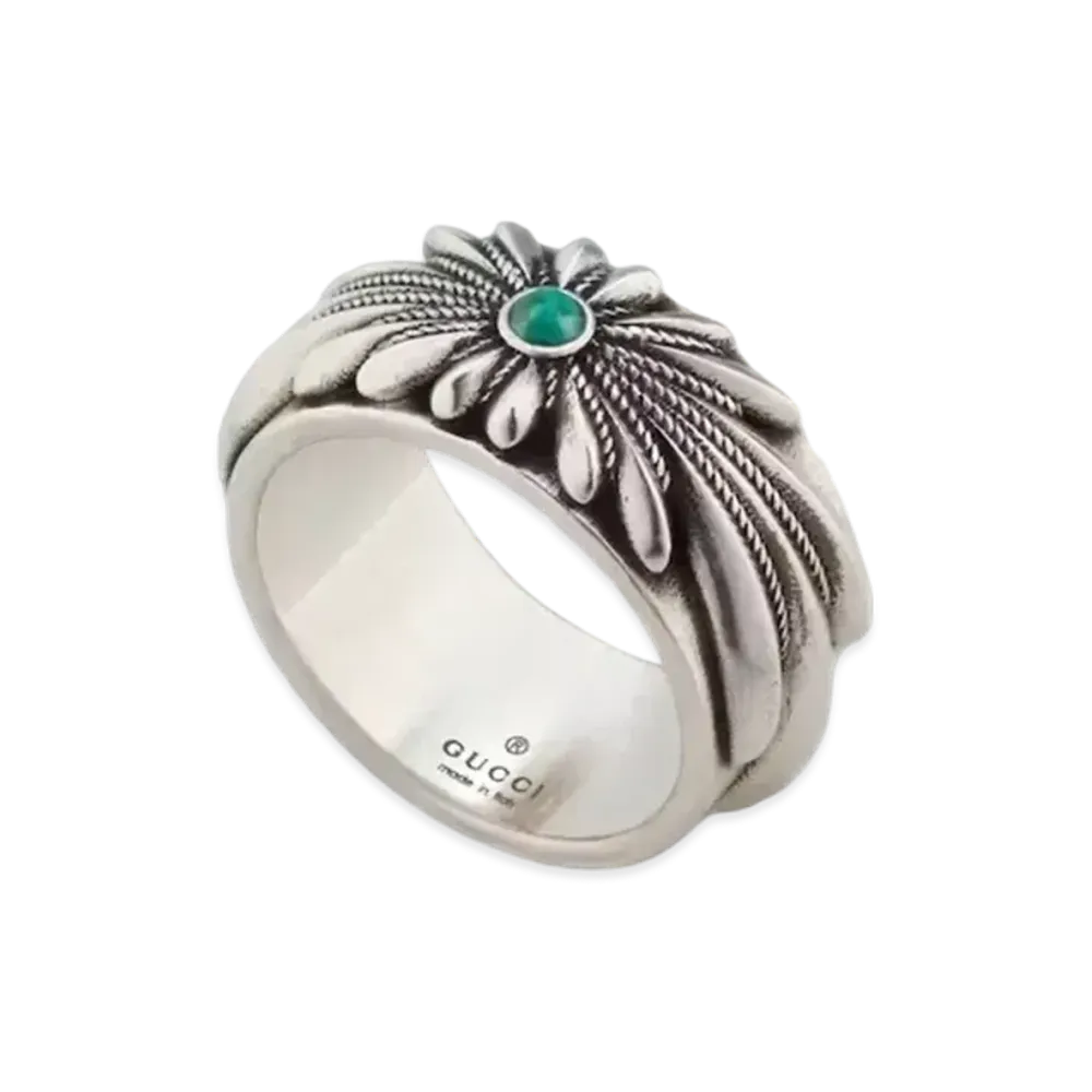 GUCCI Interlocking G Ingraved Flower Ring "Silver"