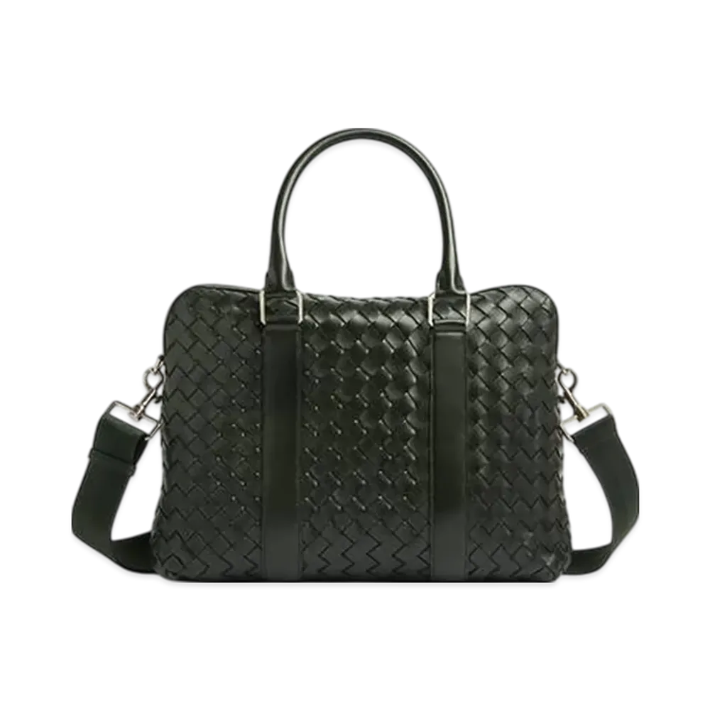 Bottega Veneta Slim Intrecciato Briefcase "Dark Green"