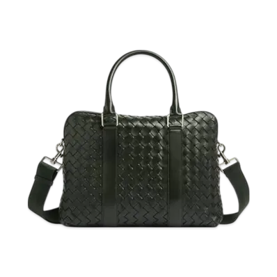 Bottega Veneta Slim Intrecciato Briefcase "Dark Green"