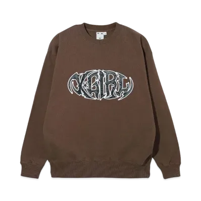 X-Girl Tribal Shaped Logo Patch Crewneck Sweat Top "Brown"